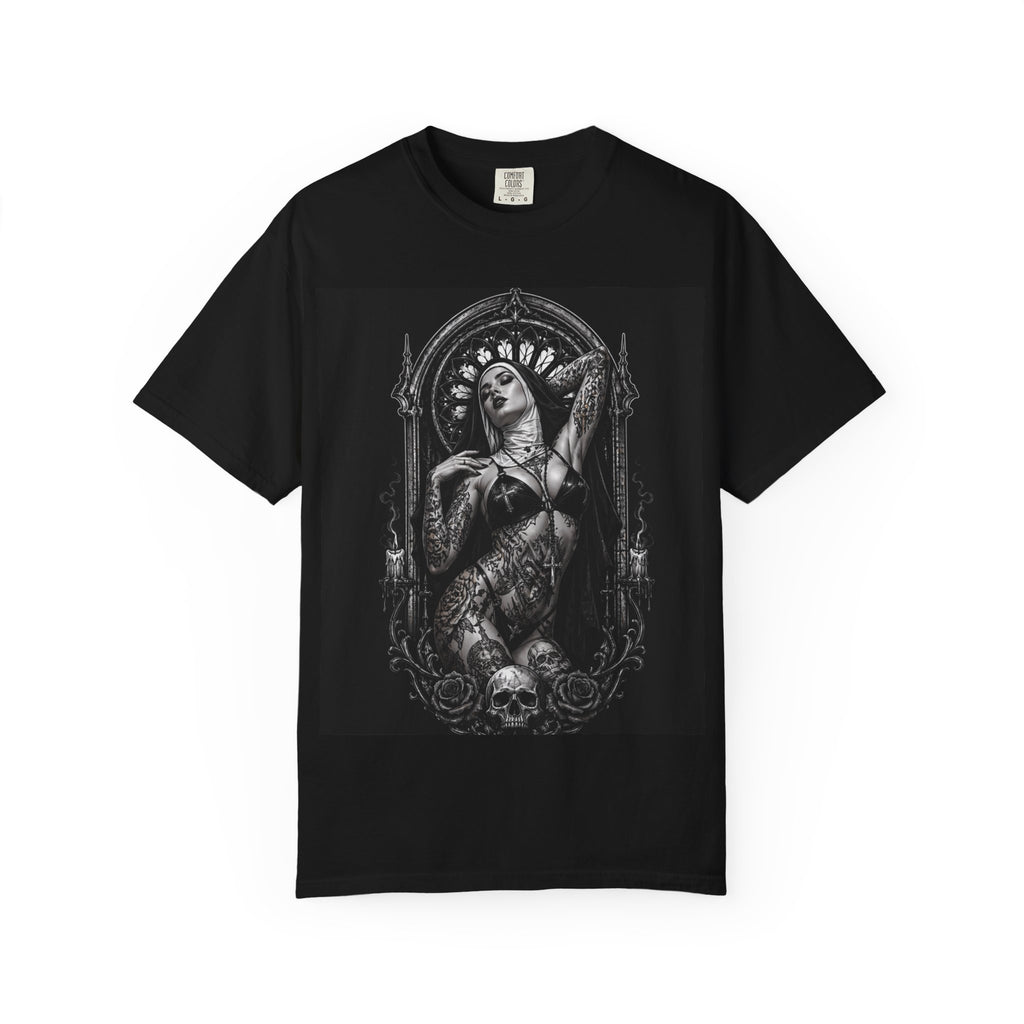 Gothic Madonna Skull T-Shirt — Dark Religious Art Tee