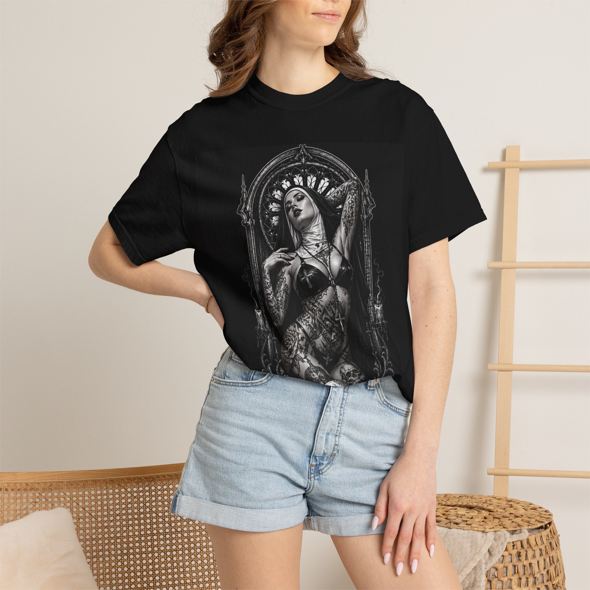 Gothic Madonna Skull T-Shirt — Dark Religious Art Tee
