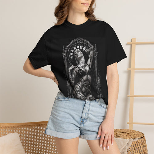 Gothic Madonna Skull T-Shirt — Dark Religious Art Tee