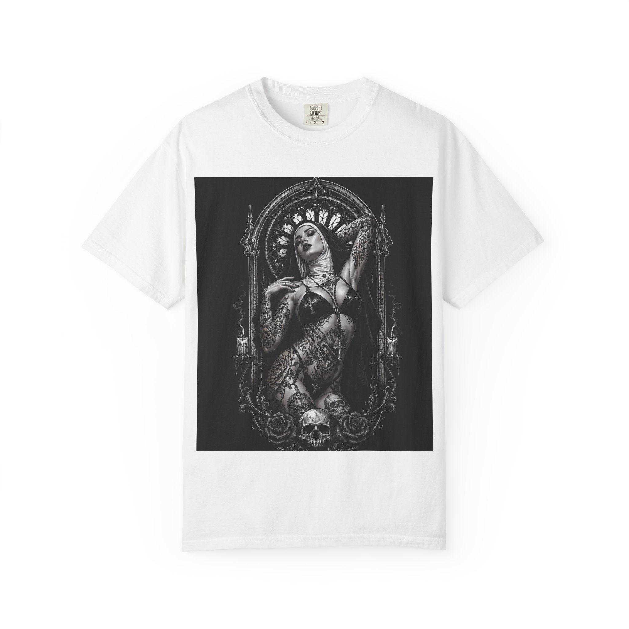 Gothic Madonna Skull T-Shirt — Dark Religious Art Tee