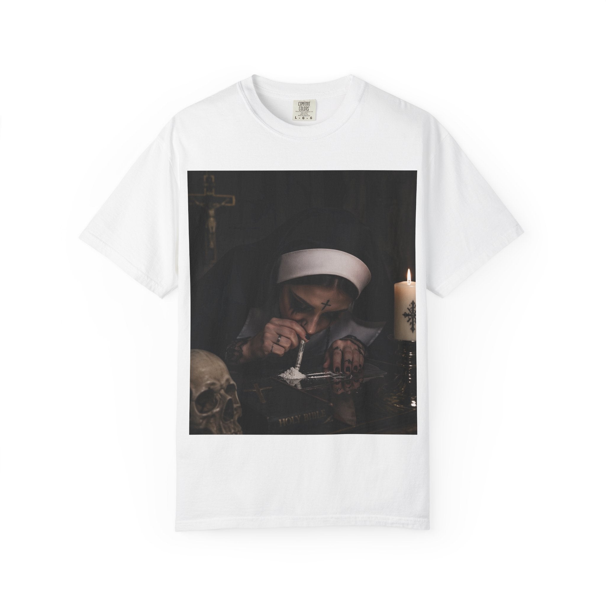 Nun & Skull T‑Shirt — Dark Gothic Religious Art Tee