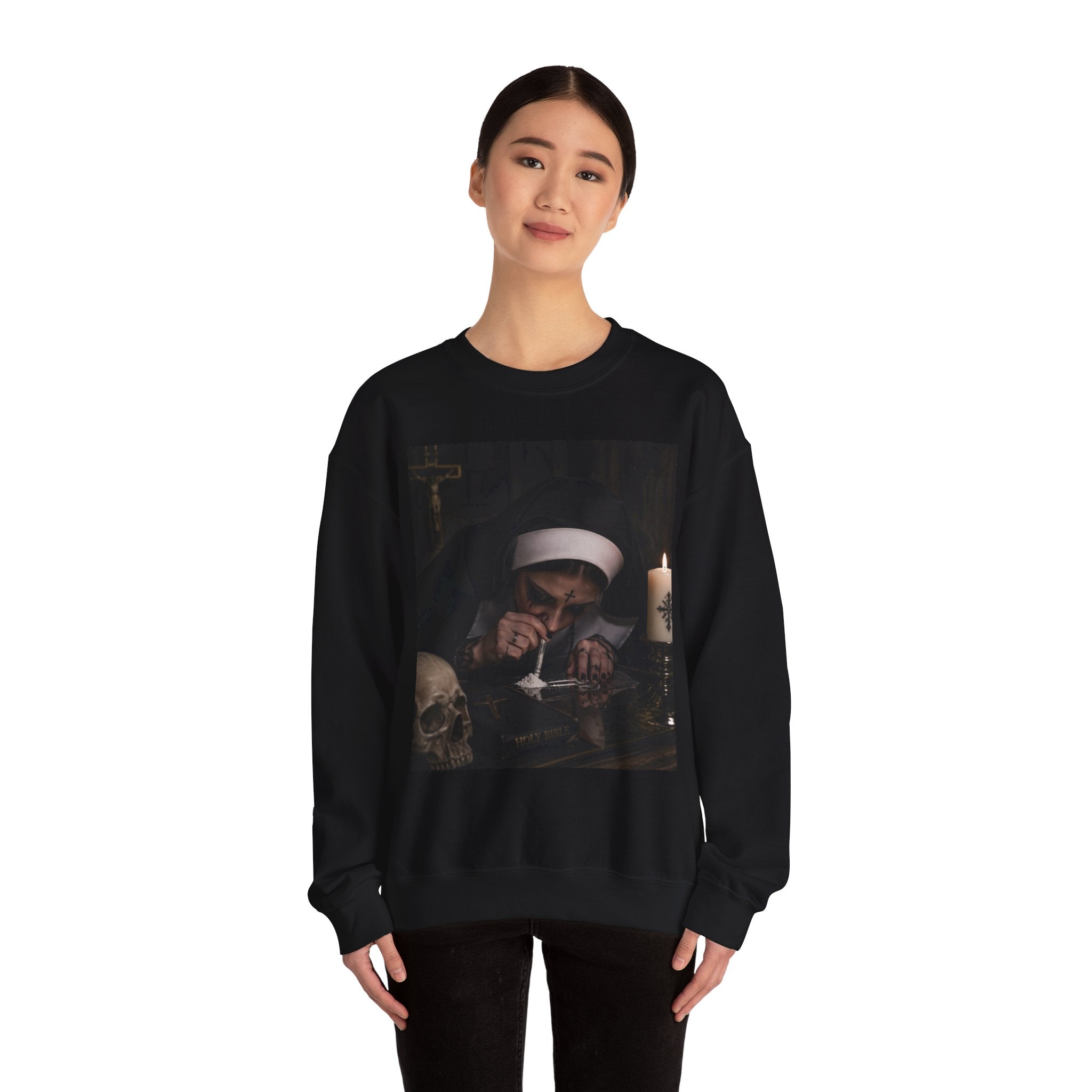Creepy Nun Candlelight Crewneck Sweatshirt