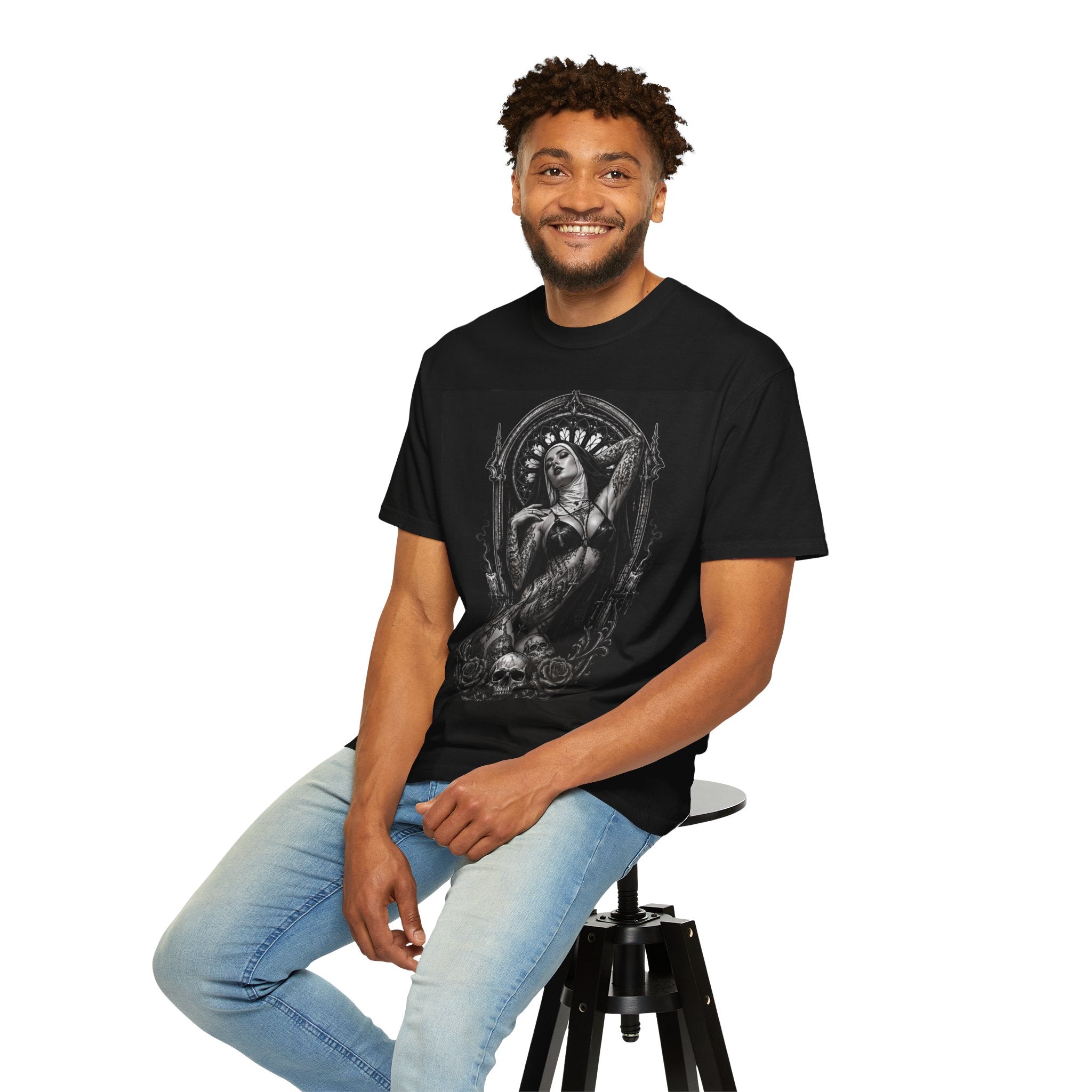 Gothic Madonna Skull T-Shirt — Dark Religious Art Tee