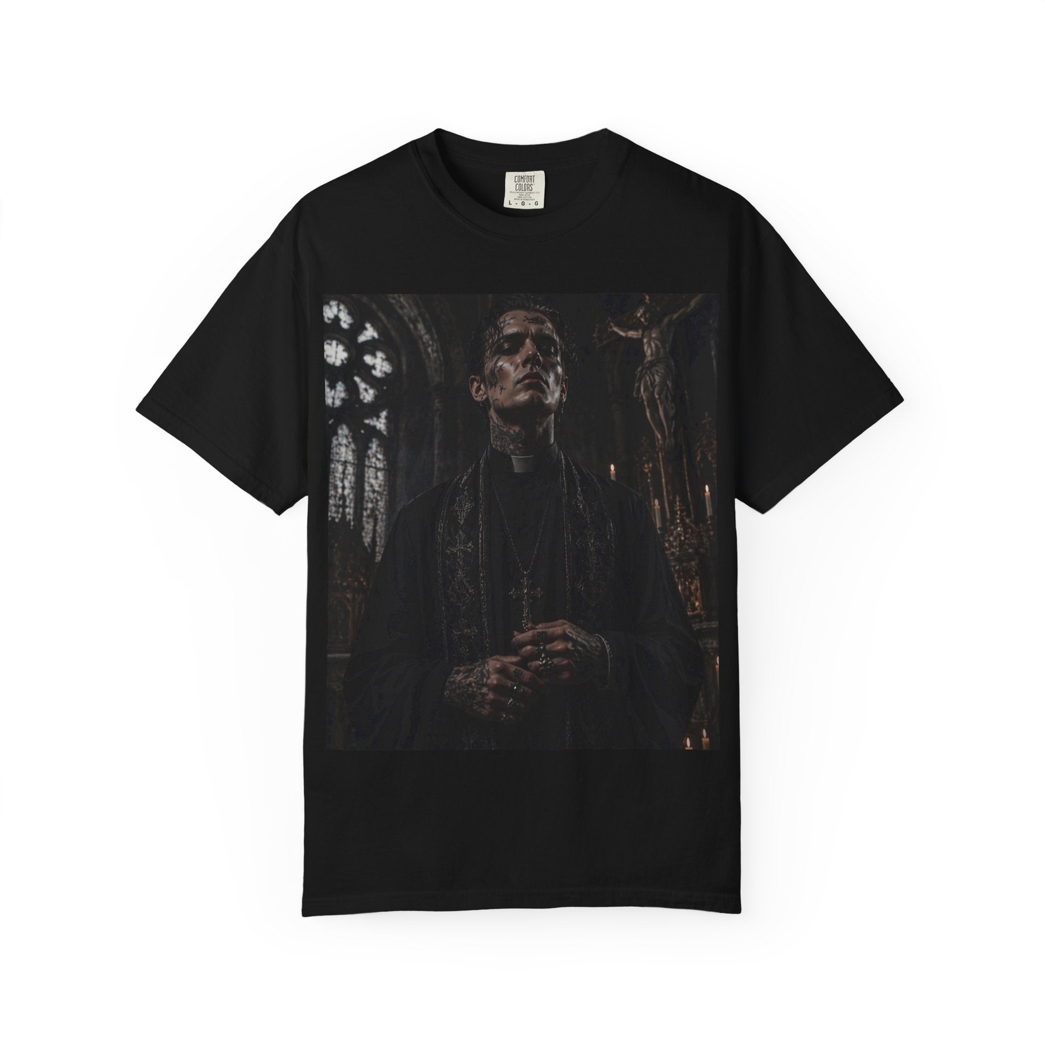 Gothic Priest Portrait T-Shirt — Dark Church Aesthetic