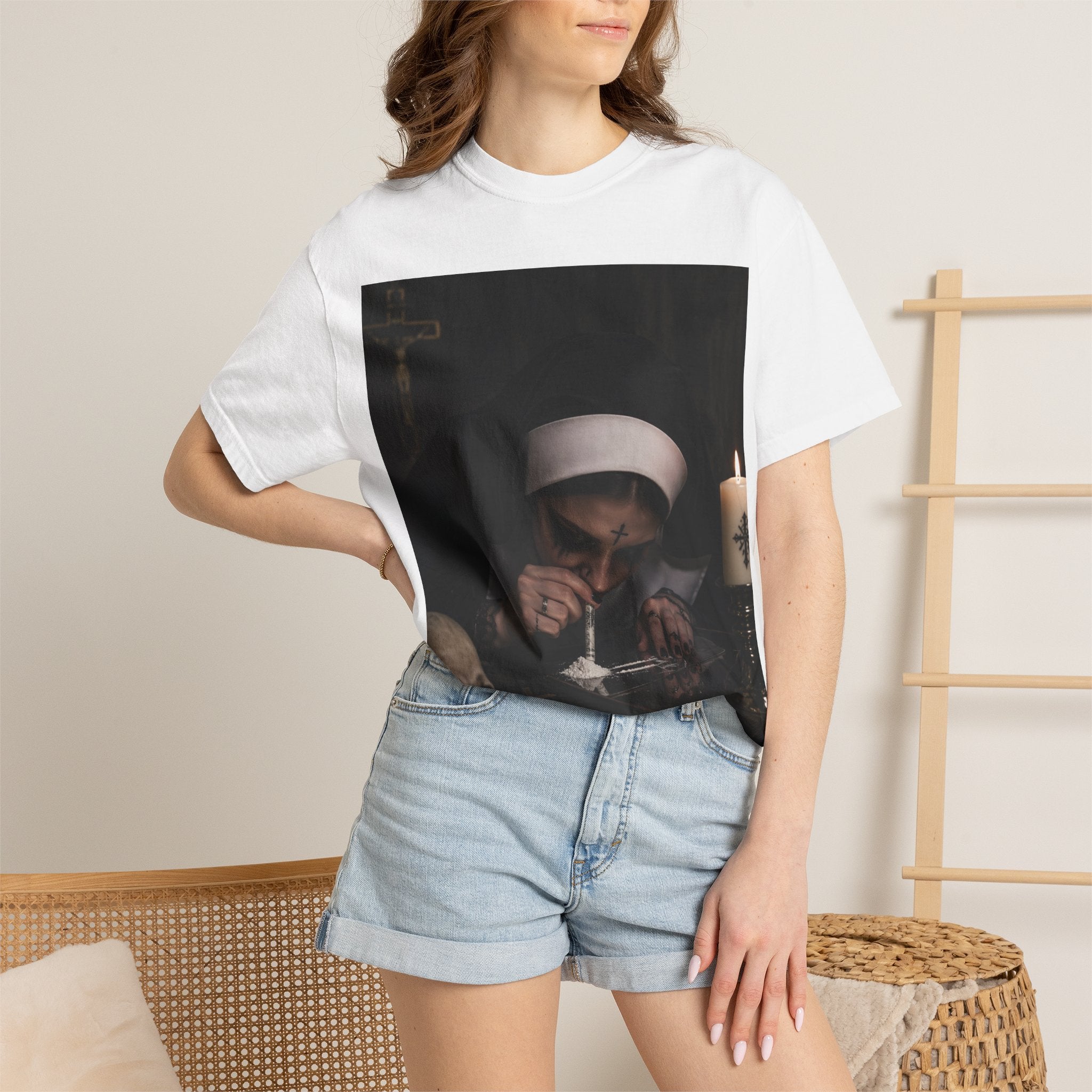 Nun & Skull T‑Shirt — Dark Gothic Religious Art Tee