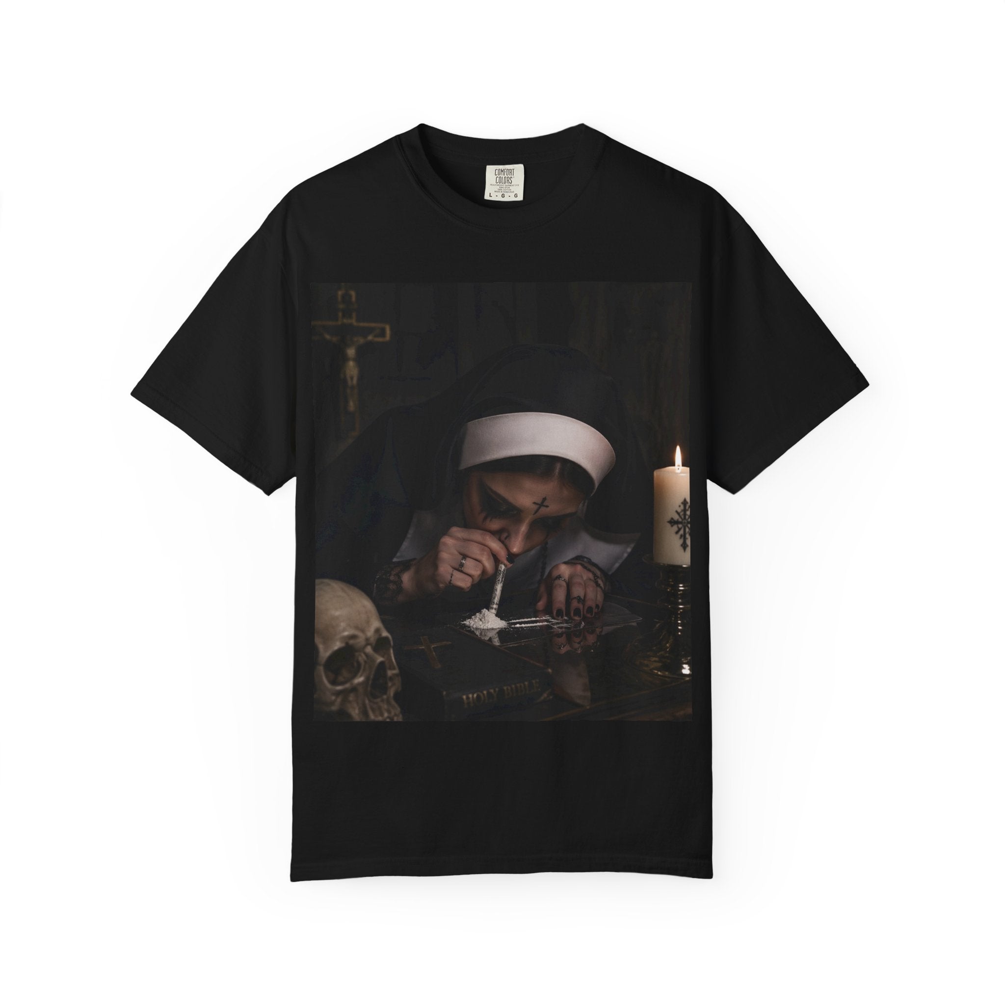 Nun & Skull T‑Shirt — Dark Gothic Religious Art Tee